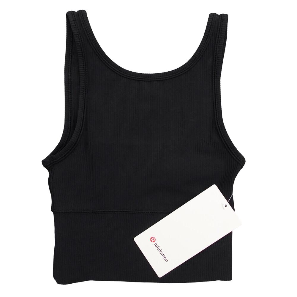 New Lululemon Size 2 Black Power Pivot Ribbed Tank Top Tight Fit Cropped